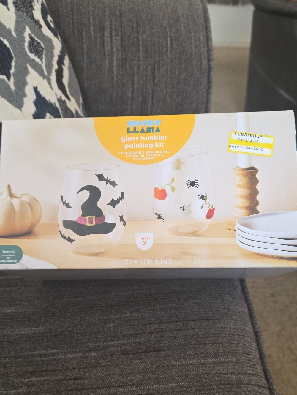 Mondo Llama Glass Tumbler Painting Kit - Halloween Designs - Orange & Black